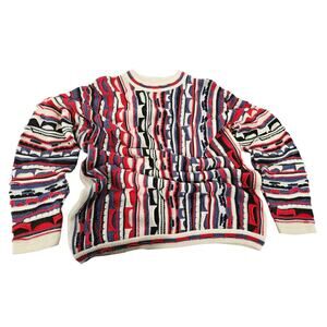 Coogi Australia Blue 3D Knit Sweater XL Chunky Textured Cream